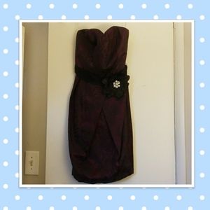 Dark Purple and Black Strapless Cocktail Dress